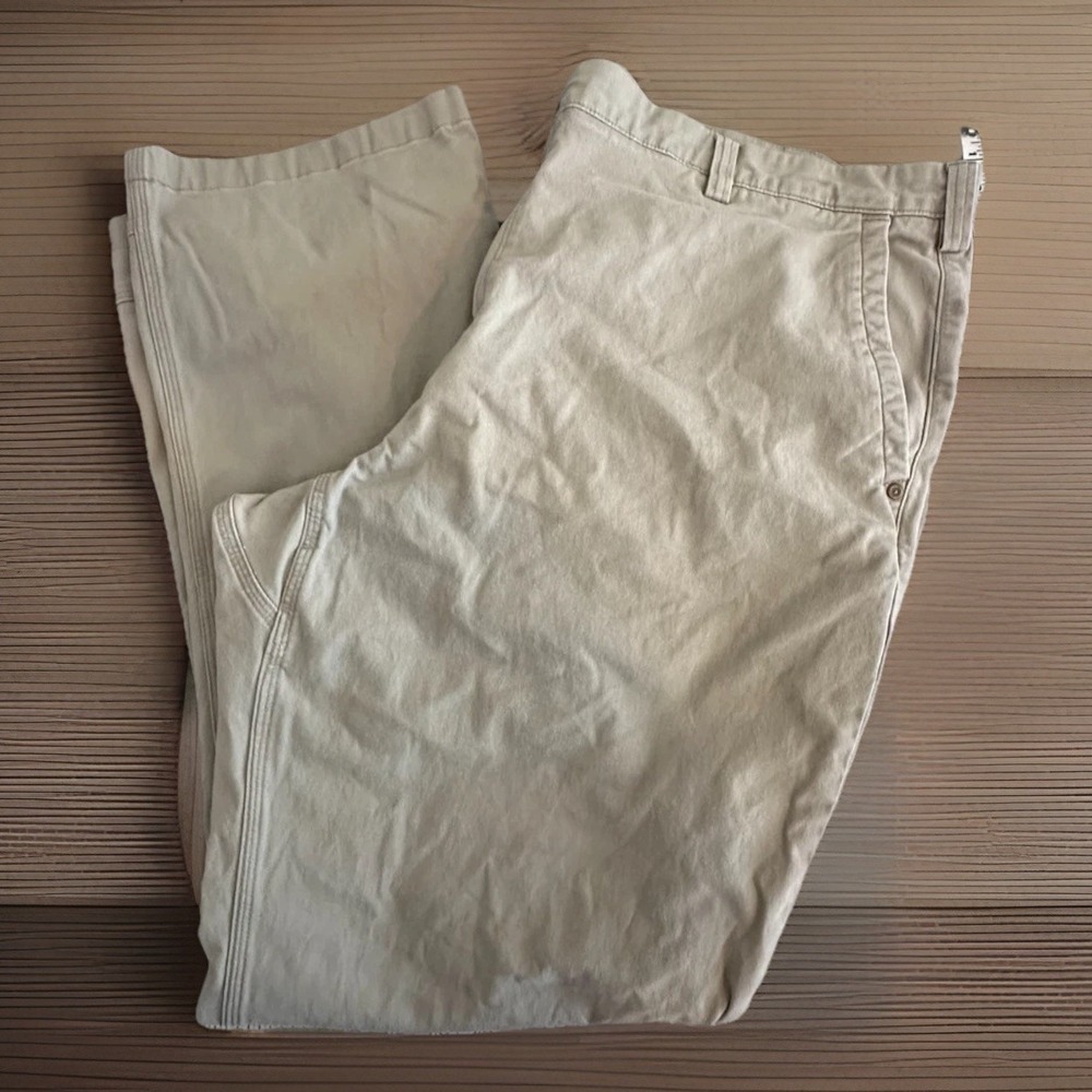 Duluth Flex Ballroom Khaki Pants 44x34 Relaxed Fit Workwear Stretch Tan 46x33